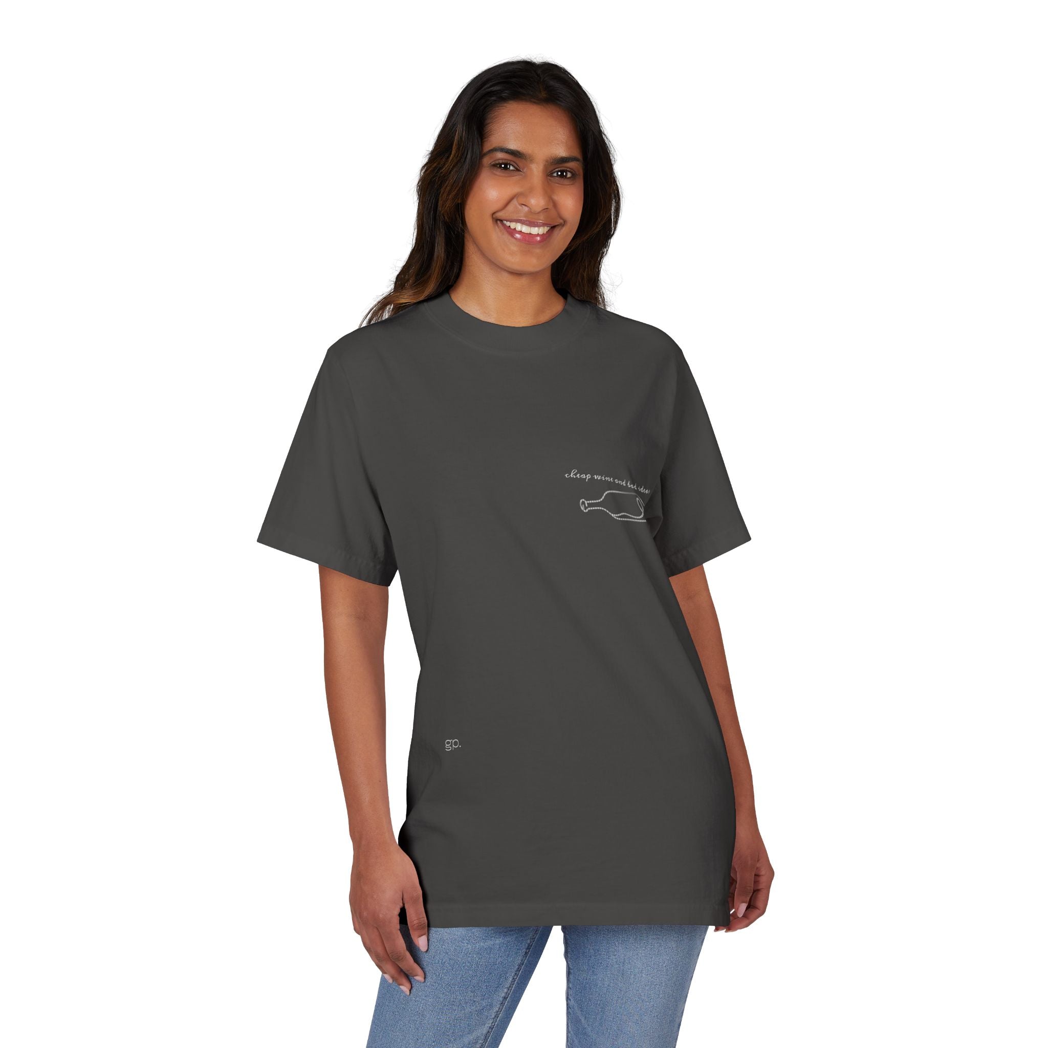 'Cheap Wine & Bad Ideas' Washed Drop Shoulder